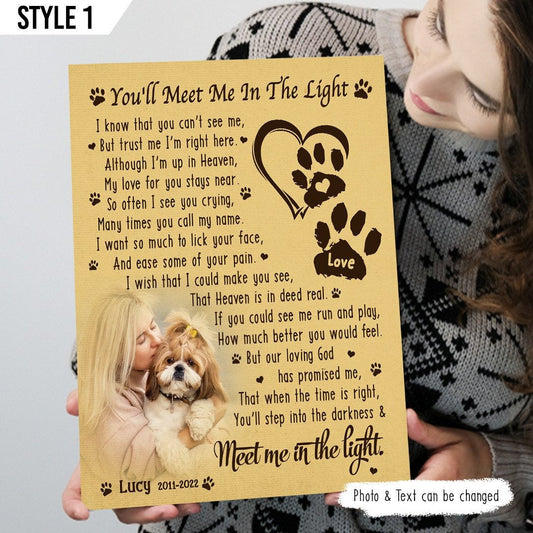 You'll Meet Me In The Light Poem | Custom Dog Memorial Canvas | Dog Memorial Gifts