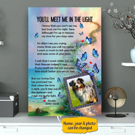 You'll Meet Me In The Light Poem | Custom Dog Memorial Canvas | Dog Memorial Gifts