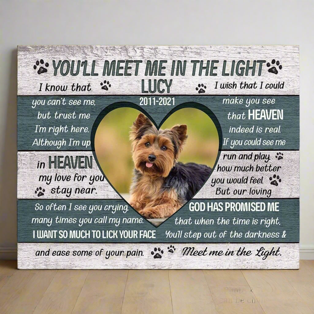 You'll Meet Me In The Light Poem | Custom Dog Memorial Canvas | Dog Memorial Gifts