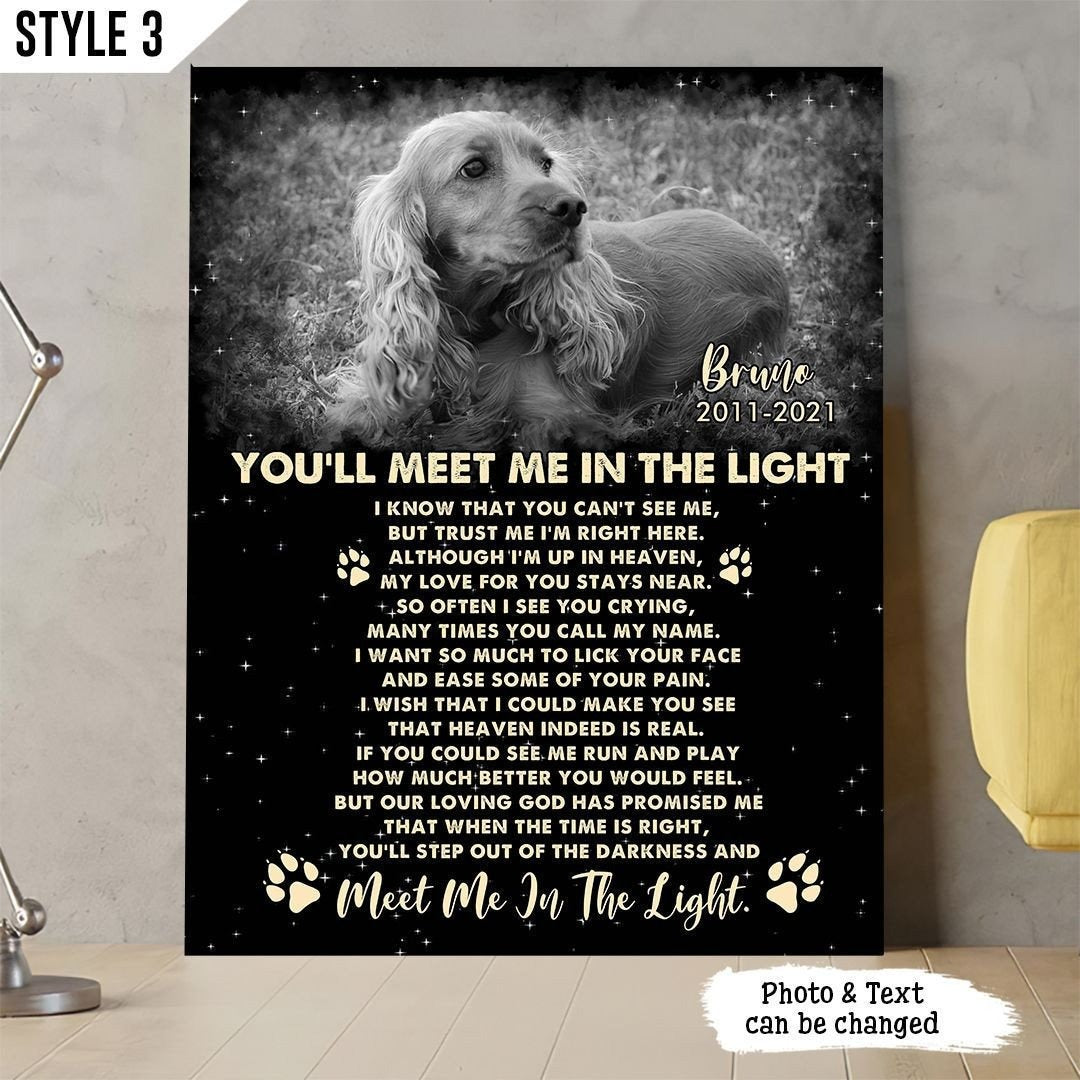 You'll Meet Me In The Light Poem | Custom Dog Memorial Canvas | Dog Memorial Gifts