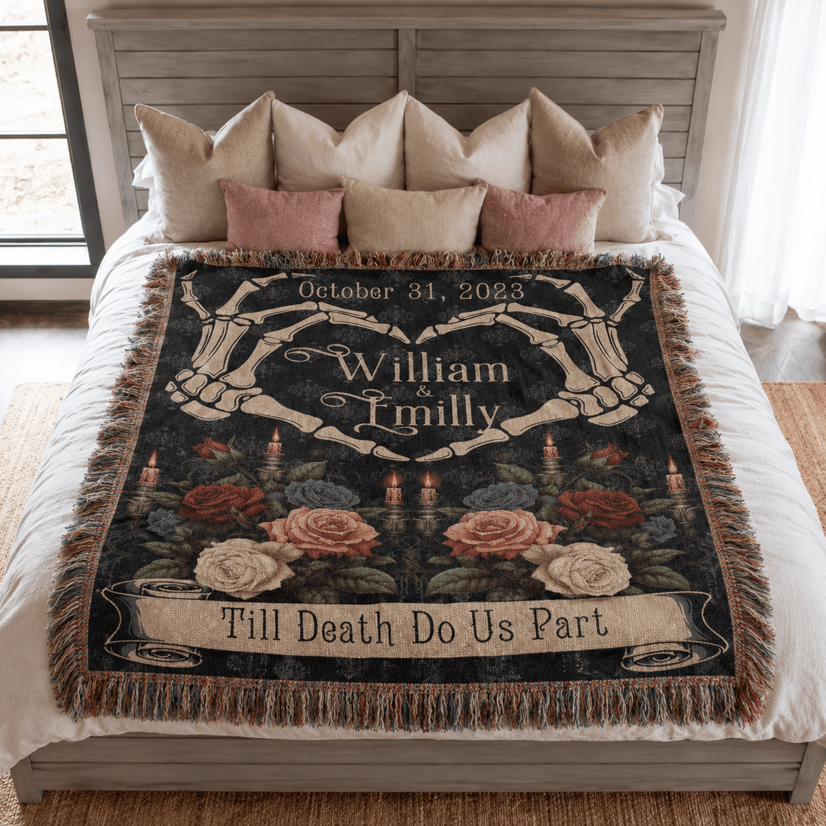 Personalized Skeleton Couple Tapestry Woven Blanket