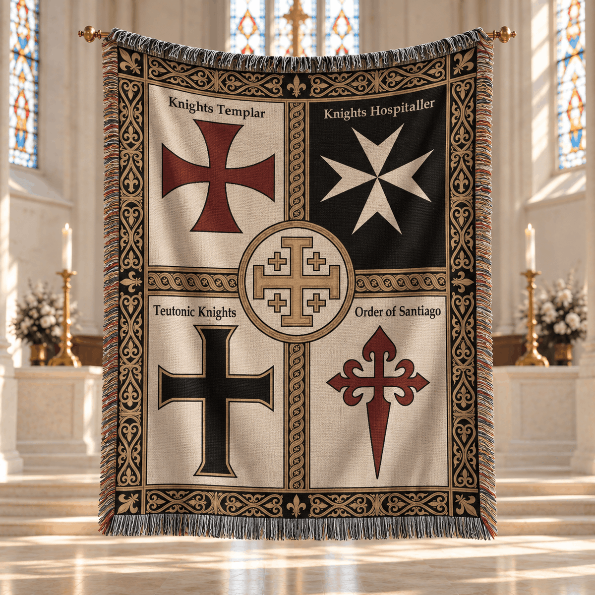 Knights Templar Woven Blanket | Crusader Orders Medieval Tapestry