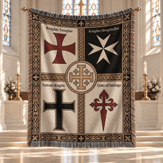 Knights Templar Woven Blanket | Crusader Orders Medieval Tapestry