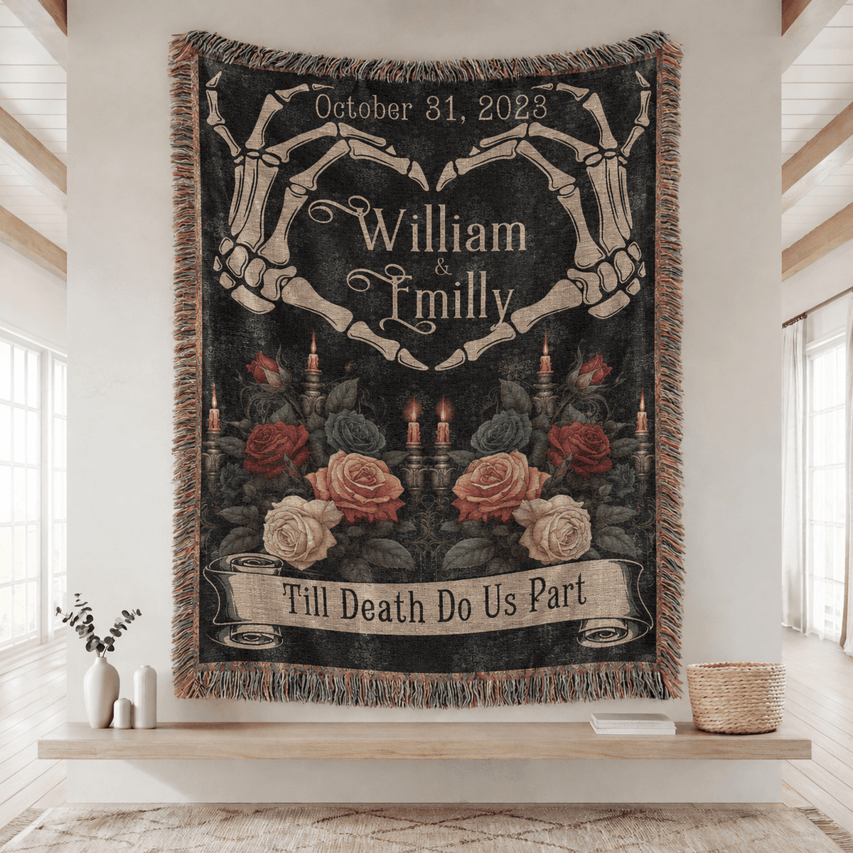 Personalized Skeleton Couple Tapestry Woven Blanket