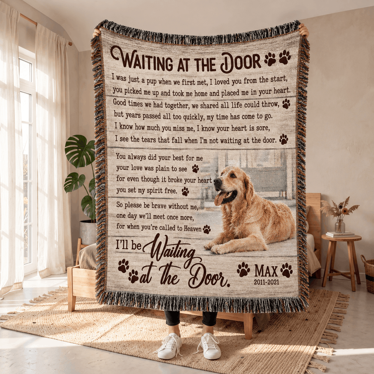 Waiting At The Door Poem | Personalized Custom Photo Dog Tapestry Blanket
