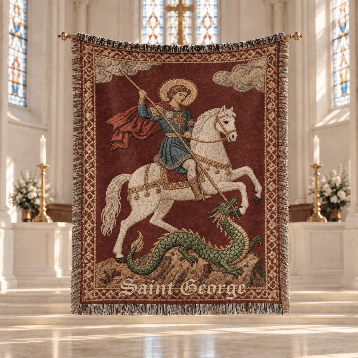 Saint George the Dragon Slayer Woven Blanket