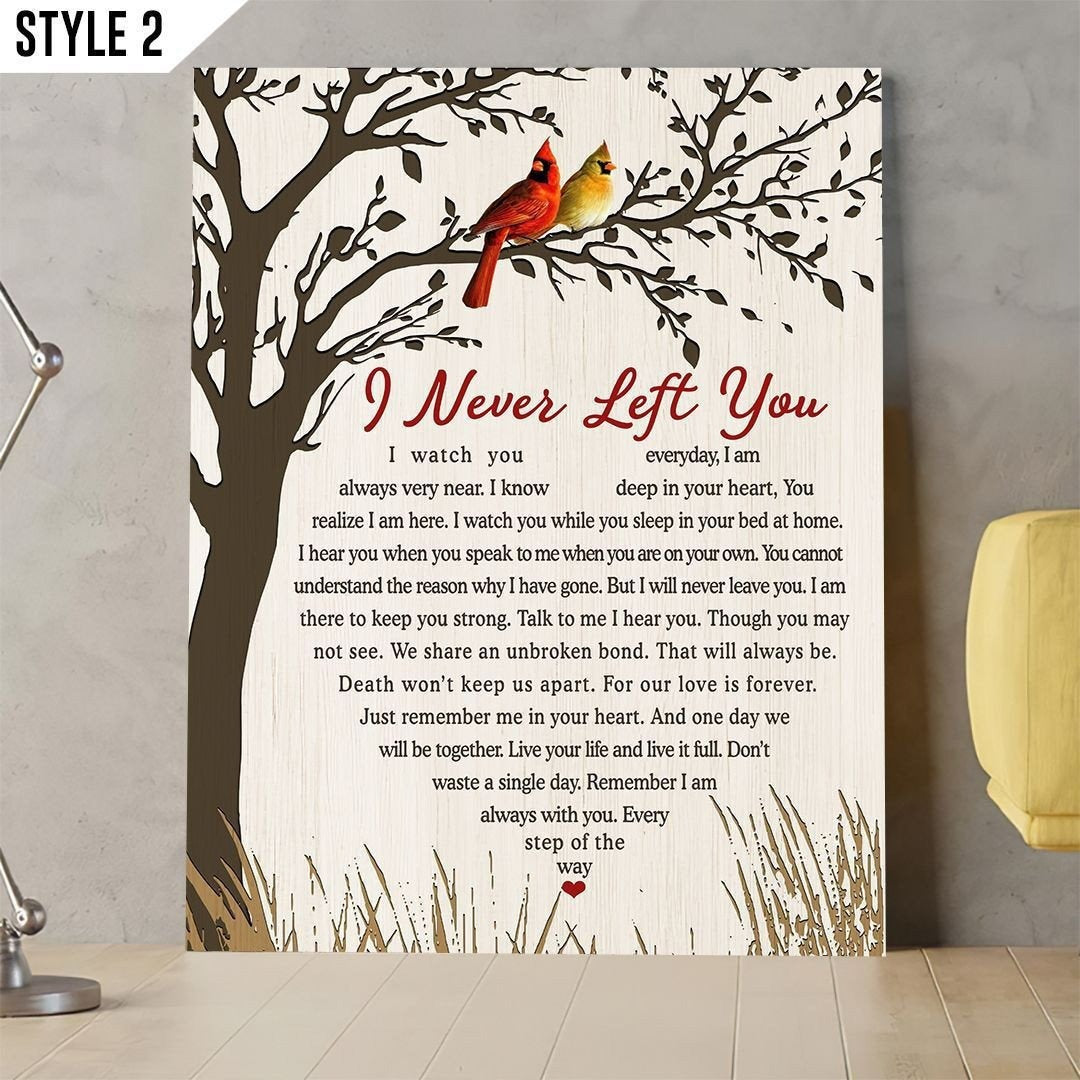 I Never Left You Sympathy Poem For Loss | Memorial Canvas Print | Red Cardinal Birds