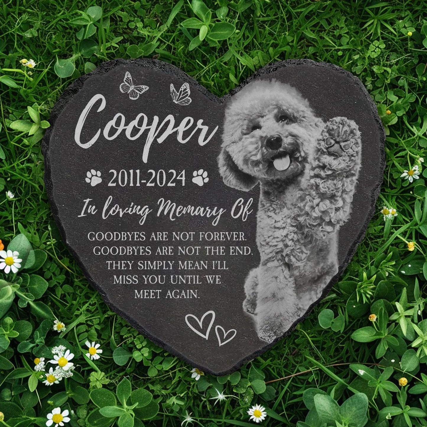 Dog Headstone | Custom Dog Memorial Garden Stone | Heart Shaped Headstone