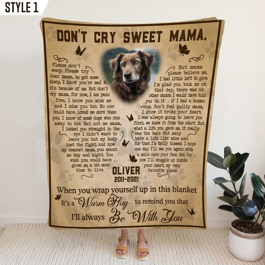 Don't Cry Sweet Mama Dog Poem | Custom Dog Memorial Blanket Print | Butterfly Shape