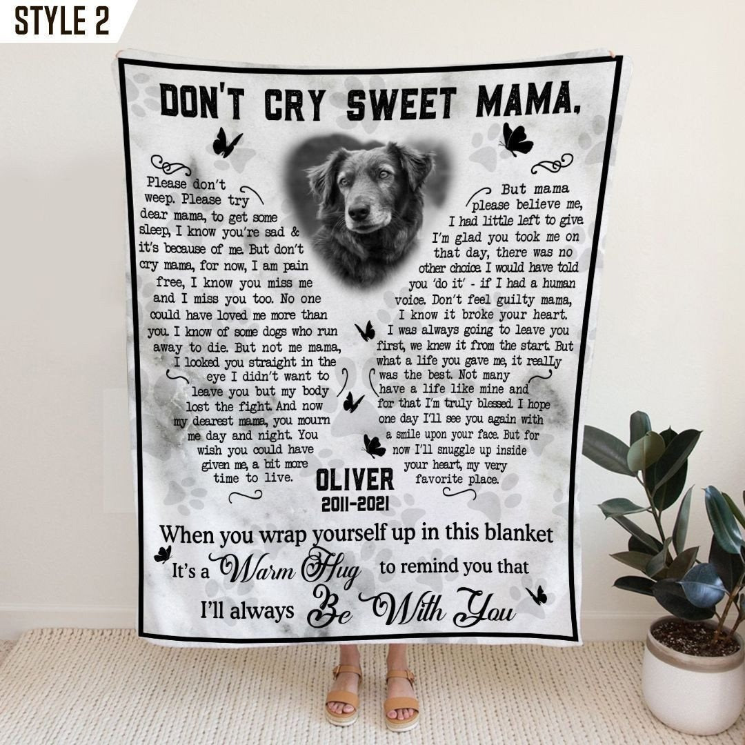 Don't Cry Sweet Mama Dog Poem | Custom Dog Memorial Blanket Print | Butterfly Shape