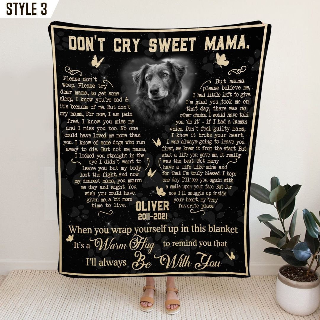 Don't Cry Sweet Mama Dog Poem | Custom Dog Memorial Blanket Print | Butterfly Shape