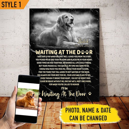 Waiting At The Door Dog Poem | Custom Dog Memorial Canvas Print | Black Background