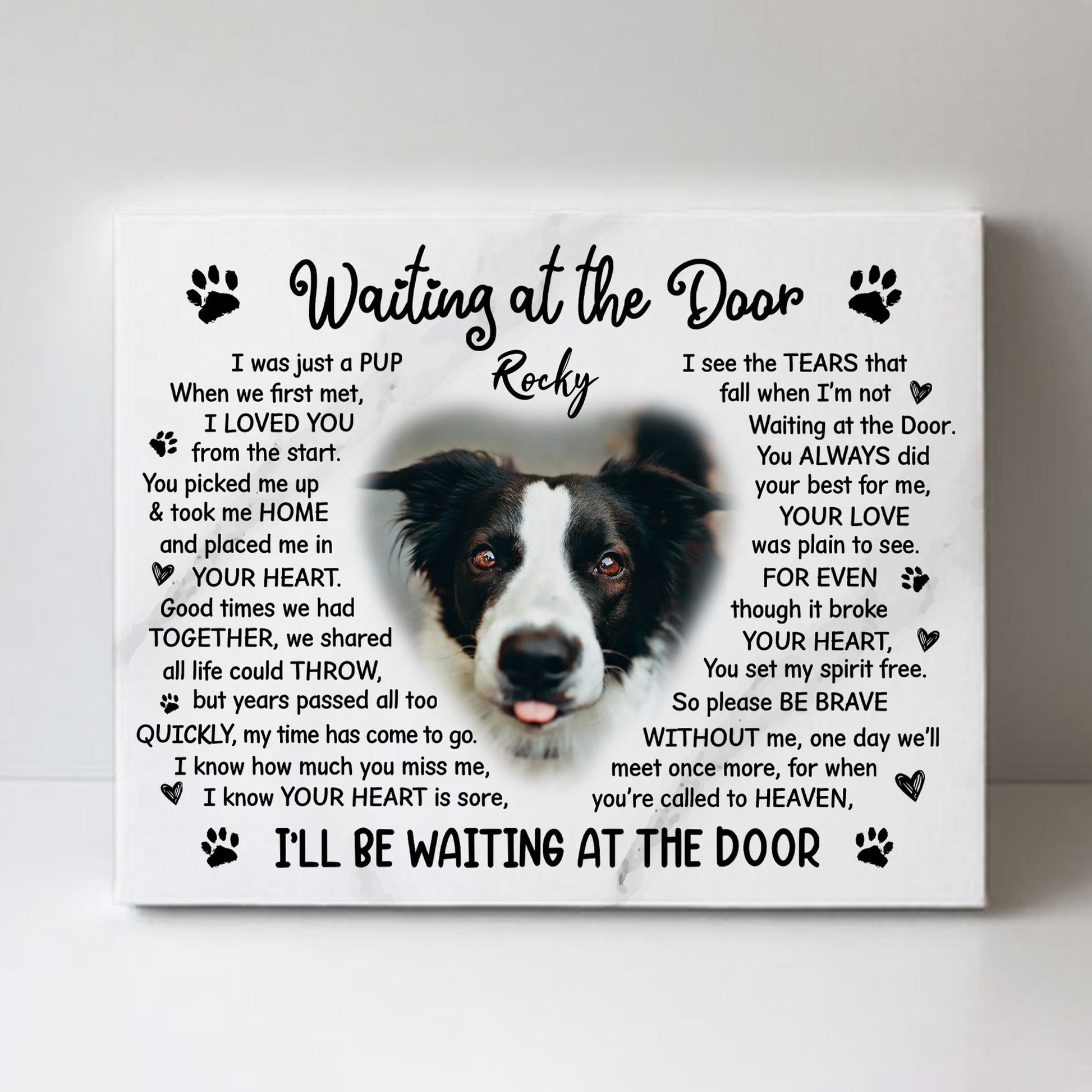 Waiting At The Door Dog Poem | Custom Dog Memorial Canvas Print | Heart Shape
