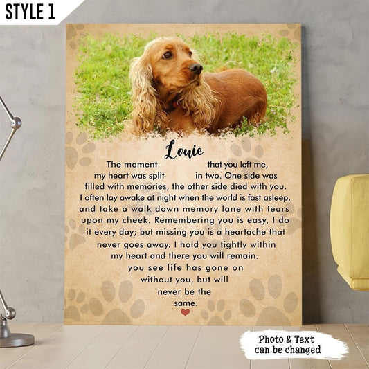 The Moment That You Left Me Dog Poem | Custom Dog Memorial Canvas Print | Heart Shape