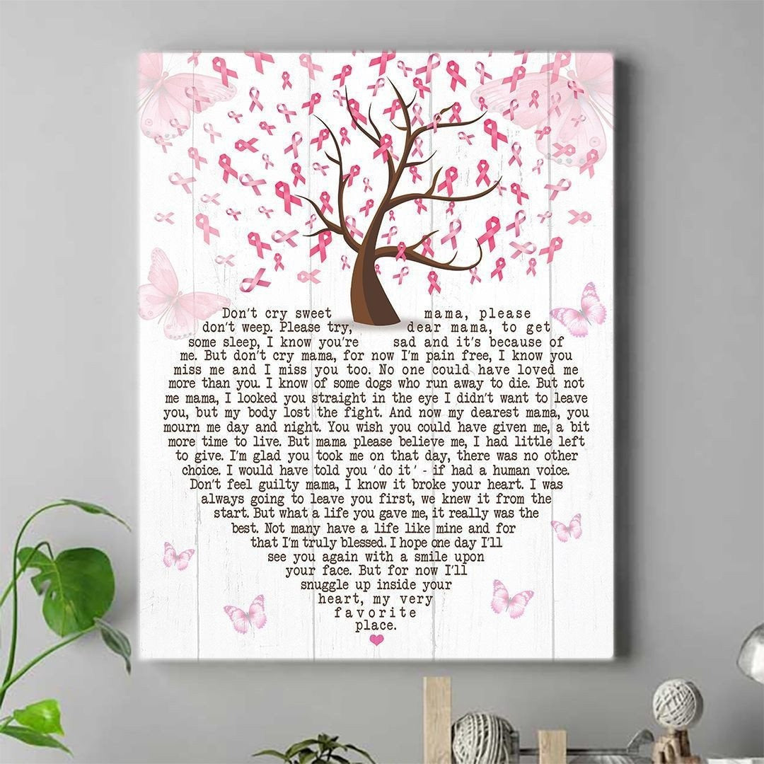 Don't Cry Sweet Mama Dog Poem | Dog Memorial Canvas Print | Pink Ribbon Tree