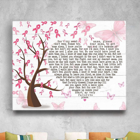 Don't Cry Sweet Mama Dog Poem | Dog Memorial Canvas Print | Pink Ribbon Tree