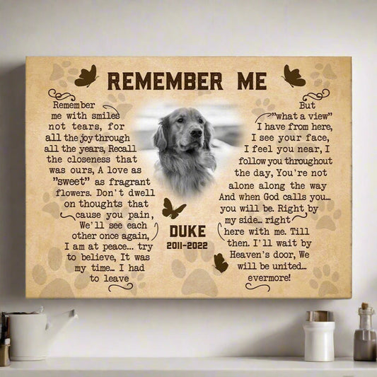 Remember Me Dog Poem | Custom Dog Memorial Canvas Print | Butterfly Shape