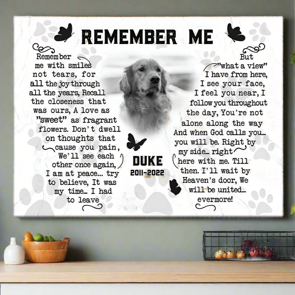Remember Me Dog Poem | Custom Dog Memorial Canvas Print | Butterfly Shape