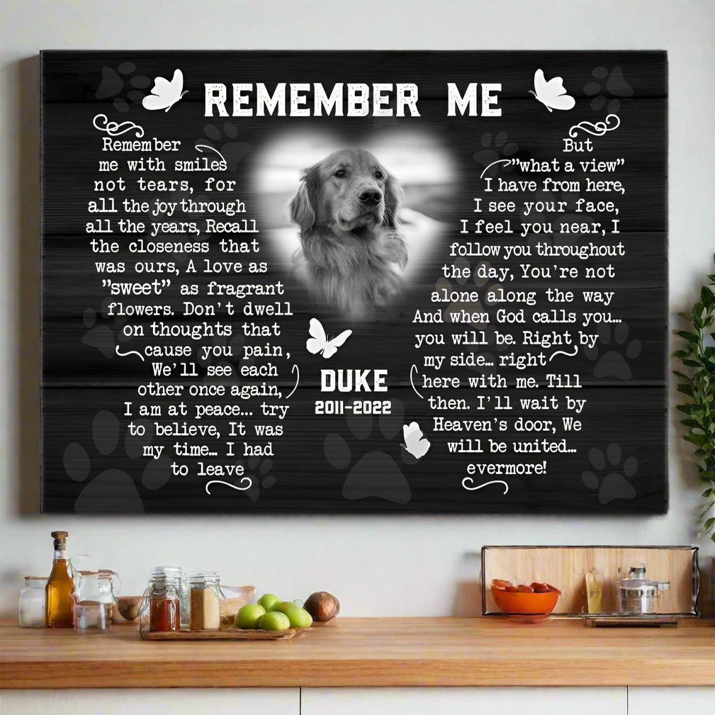 Remember Me Dog Poem | Custom Dog Memorial Canvas Print | Butterfly Shape